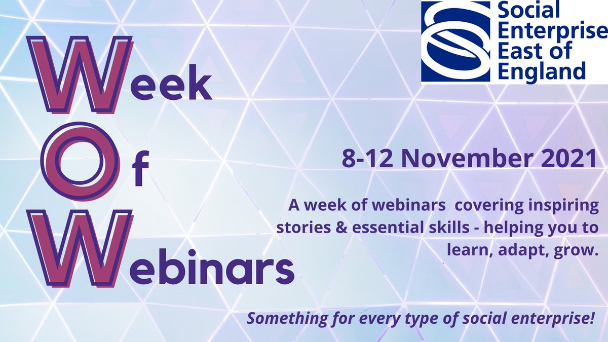 WeAreAllia's tweet photo. Join @SEeastofengland this week for their #weekofwebinars
8-12 Nov, with 10 different #webinars covering wellbeing, legal structures, inclusive workplaces, marketing, crowdfunding, social #impact measurement, business growth & finding funding.
Register https://t.co/IFGUheg1Ax https://t.co/sP398AihJU