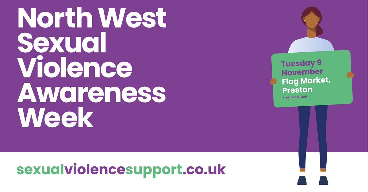 Tomorrow is the Lancashire North West Sexual Violence Awareness Day on the Preston Flagmarket. The stalled event will take place from 11.00-16.00. Then from 17.00-18.00 we will all come together for a vigil. We hope to see you there! <a href="/NWSVweek/">NW Sexual Violence Awareness Week</a>