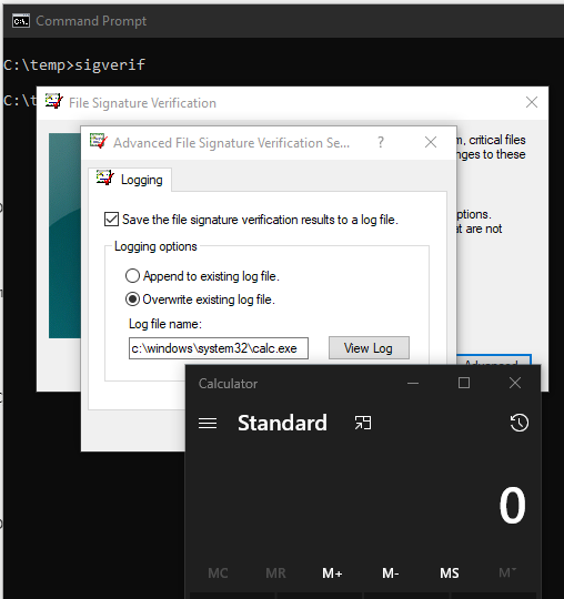 0gtweet's tweet photo. Need to launch your app unusual way?  ;)
1. Launch Sigverif.exe
2. Click "Advanced"
3. Type the exe path
4. Click "View Log"
5. Enjoy ShellExecute() https://t.co/lCLSfpcL5T
