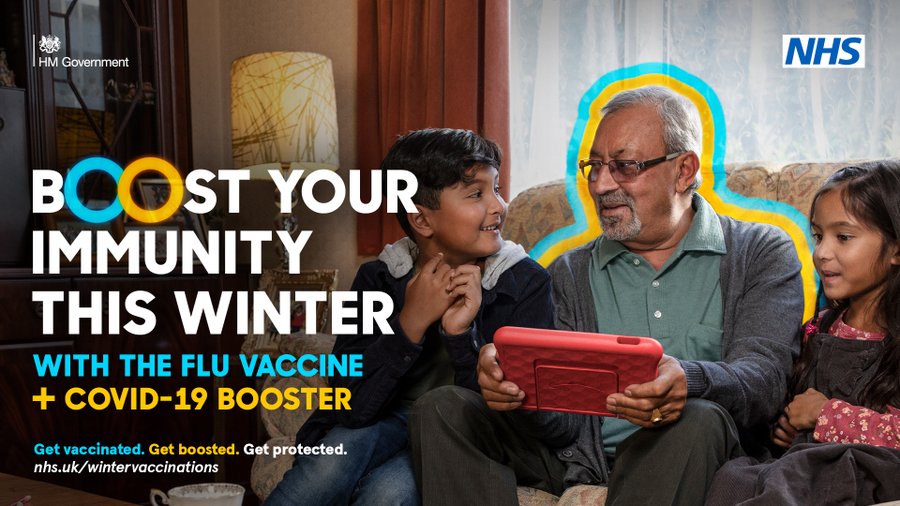 Boost your immunity this winter with the flu vaccine and COVID-19 booster
Get vaccinated. Get boosted. Get protected. 
nhs.uk/wintervaccinations