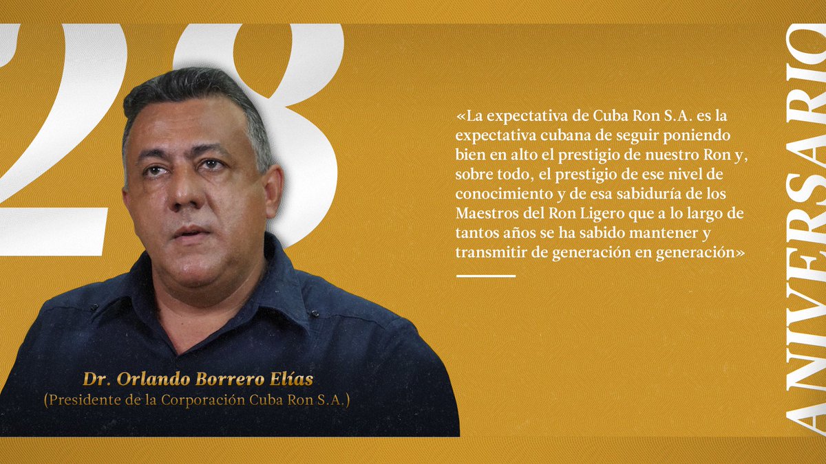 CubaRonSA's tweet photo. A 28 años de @CubaRonSA🇨🇺🍸 continúa siendo la Corporación fundamental para la salvaguarda y comercialización de nuestro #RonLigeroCubano🍹. De las expectativas nos habla su presidente @OrlandoBorrero7👇 https://t.co/3A2UsSYQmn