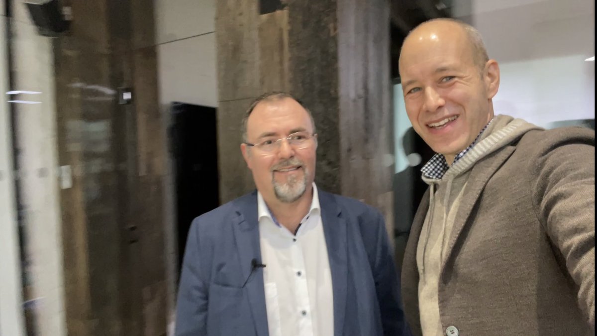 ThomasNowakEU's tweet photo. First meeting with Martin Betz and colleagues. Looking for innovation in the @Dimplex_NA innovation center, we found Project #zeroth. Perfectly fitted to renovate multi apartment towerblocks, worldwide! #heatpumps #hptour @cop26 https://t.co/D4bQ9ggFk8