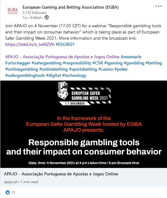 Members of EGBA Organize European Safer Gambling Week