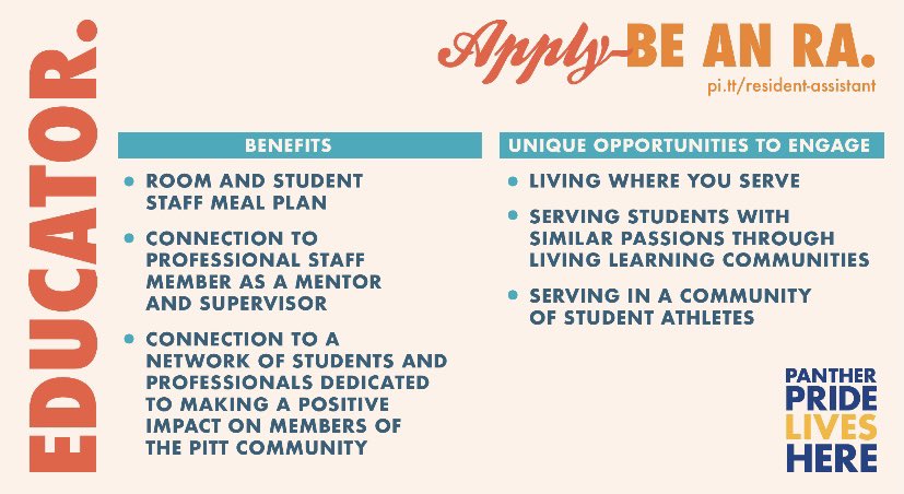 ForbesHall1's tweet photo. The student staff roles in @PittResLife provide unique gains and opportunities to give. Start your application today https://t.co/iQlHsPp1Qo https://t.co/4HohElRhyA