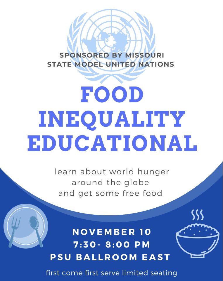 MSU_ModelUN's tweet image. food scarcity event this wednesday in the PSU ballroom east!