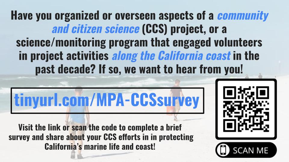 We're still wanting to hear about ALL past or current coastal/marine #citizenscience &amp; #communityscience efforts in California! Please RT &amp; share with your networks! <a href="/CASeaGrant/">California Sea Grant</a> <a href="/CA_MPA_CN/">Marine Protected Area Collaborative Network</a> <a href="/TheCACoast/">The California Coast</a> <a href="/CaliforniaDFW/">California Department of Fish and Wildlife</a> <a href="/OPC_California/">California Ocean Protection Council (OPC)</a> <a href="/CaliforniaOST/">Ocean Science Trust</a>