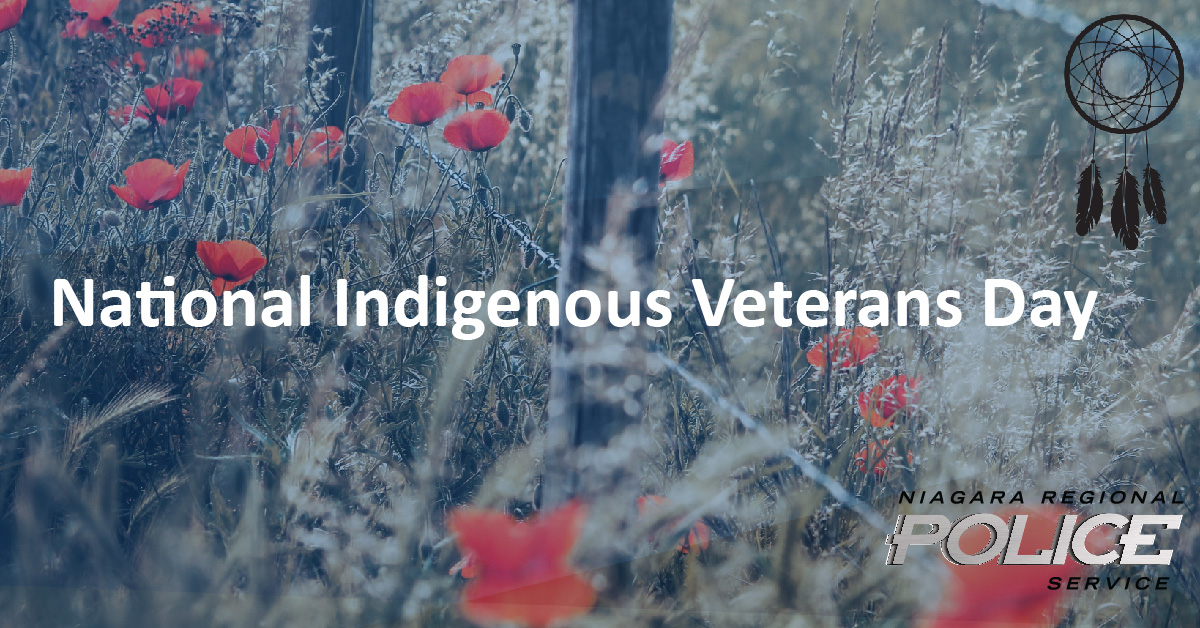 NiagRegPolice's tweet photo. November 8th marks National Indigenous Veterans Day. 
 
Today, we honour and remember all Indigenous Veterans for their service and sacrifices.
 
#IndigenousVeteransDay #LestWeForget https://t.co/AYo0DBkBVx