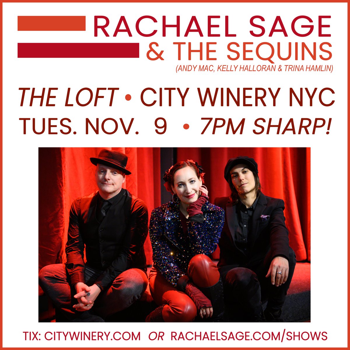 rachaelsage's tweet photo. Can't wait to perform tomorrow night at The Loft at @CityWineryNYC! It's not too late to grab tickets! https://t.co/5puW9R1hoE 

I'll be playing with my band The Sequins (@AndyMacMusic, @KellsStringz, @trinahamlin) ❤ https://t.co/ByJy7JnIhC