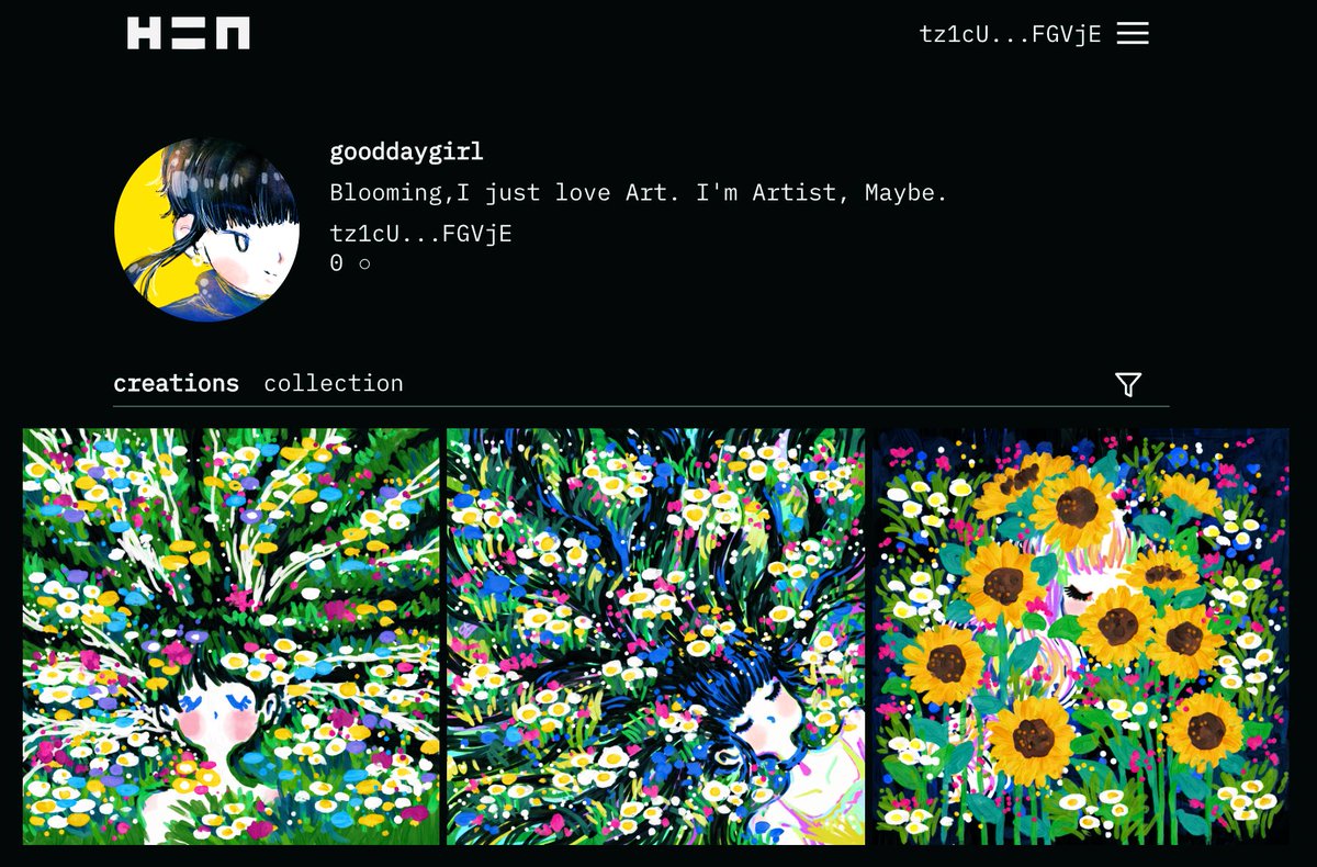 💫Now on H=N✨

1 Tez  :  20/20 editions

I paint with my favorite brush.🥰🌼

💖hicetnunc.xyz/gooddaygirl
💙henext.xyz/tz1cUvJK4xj6aG…

@onhicetnunc <a href="/hicetnunc2000/">h2000</a> 
#NFTart #NFTcollector #hicetnunc #hicetnunc2000 #HEN