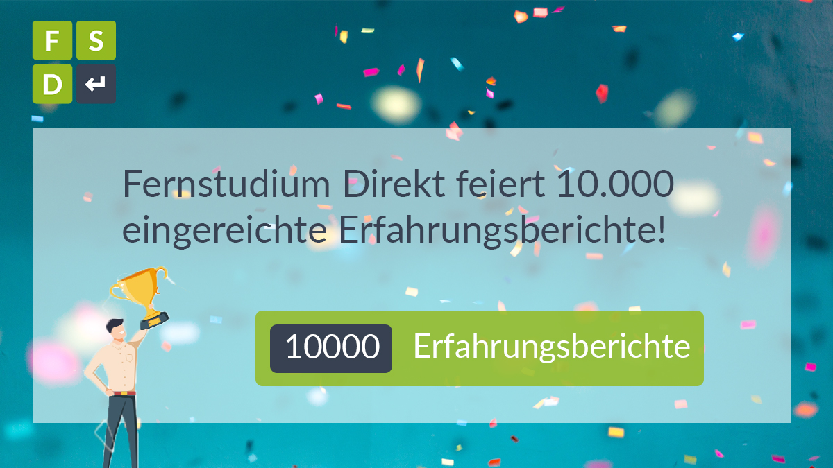 DANKE 🎉
Als Vergleichs- und Bewertungsportal stellen
verifizierte Bewertungen einer unserer wichtigsten
Bestandteile dar. Davon haben wir nun endlich 10.000
erreicht und dafür möchten wir uns bei Euch bedanken!

#fernschule #onlinelearning #fernstudium
#bachelor #master