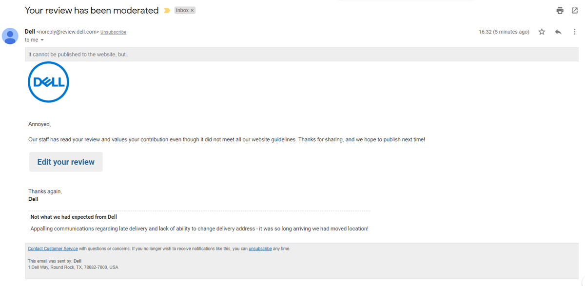 printviews's tweet photo. Dell don't like negative reviews.... why ask me my opinion then? https://t.co/fv86sNwNFx