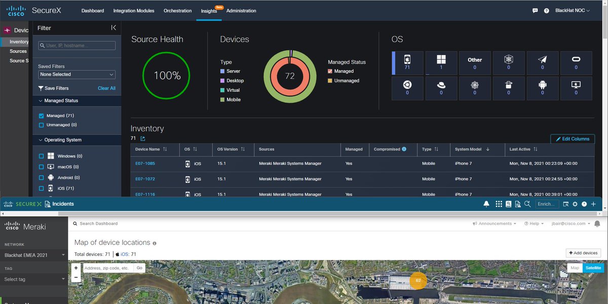 CiscoSecure's tweet photo. Attending @BlackHatEvents Nov 8-11 in London? Check out Cisco Secure in the NOC, protecting your personal information w/ @Meraki and #SecureX Device Insights, which is in beta! 👀 Insights integrates with @Meraki, @CiscoUmbrella, @duosec, Secure Endpoint &amp; leading #MDM partners! https://t.co/LKVgeDNzr5