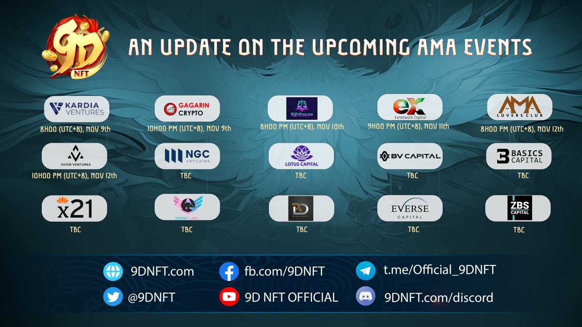 COGI_NETWORK's tweet photo. 💥AN UPDATE ON THE UPCOMING AMA EVENTS

Dear Dragon Masters, 9D NFT is pleased to announce a series of AMA events will taken place in the near future.

🗓 Take note the schedule now so you don't miss any AMA events! Many surprises and attractive gifts are waiting for you! https://t.co/JpkOCJwVIw
