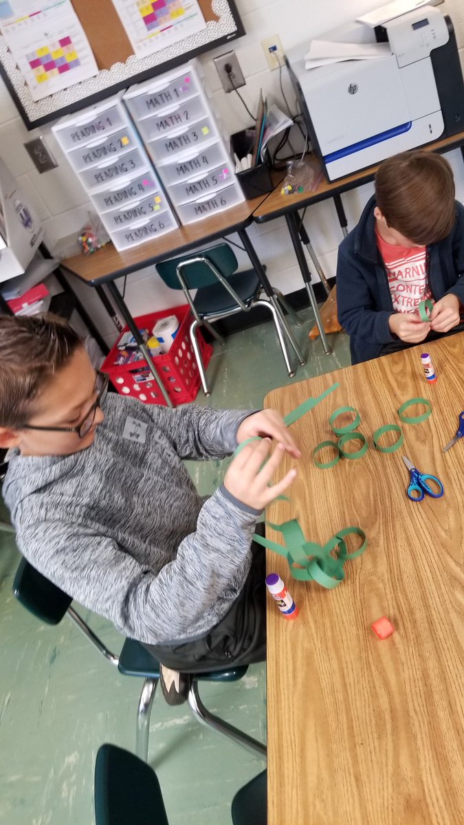 Edenfield3rd's tweet photo. As a STEM activity, students are trying to make the longest chain from 1 sheet of paper.They used critical thinking and math skills as well at collaborative skills.#NationalSTEMDay ⁦@NHE_HCS⁩ https://t.co/sFAFo6Seow