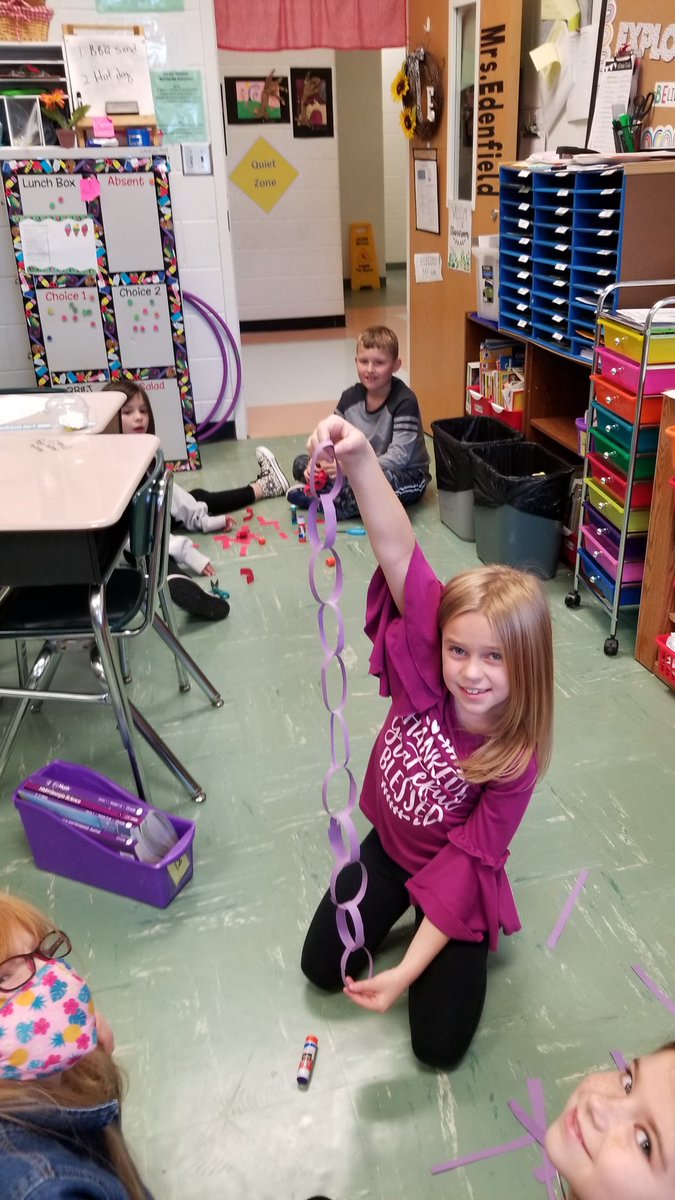 Edenfield3rd's tweet photo. As a STEM activity, students are trying to make the longest chain from 1 sheet of paper.They used critical thinking and math skills as well at collaborative skills.#NationalSTEMDay ⁦@NHE_HCS⁩ https://t.co/sFAFo6Seow