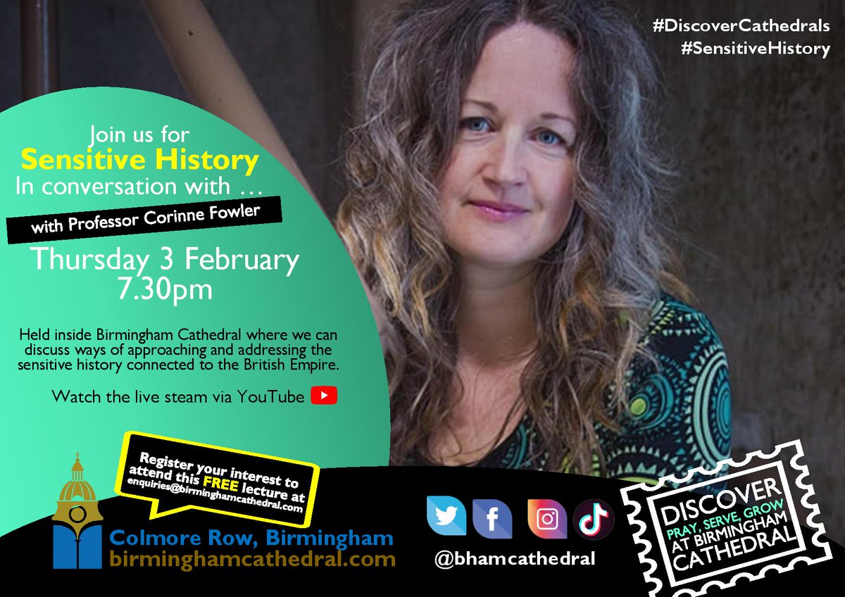 bhamcathedral's tweet photo. Save the date and sign up for a special FREE evening #SensitiveHistory in conversation with Prof. @corinne_fowler 
from @uniofleicester @ColonialCountr1 Details at https://t.co/waL5SiCROX
#PrayServeGrow @cofebirmingham @churchofengland @MyBCU @unibirmingham @AstonUniversity https://t.co/tCYlGMENyF