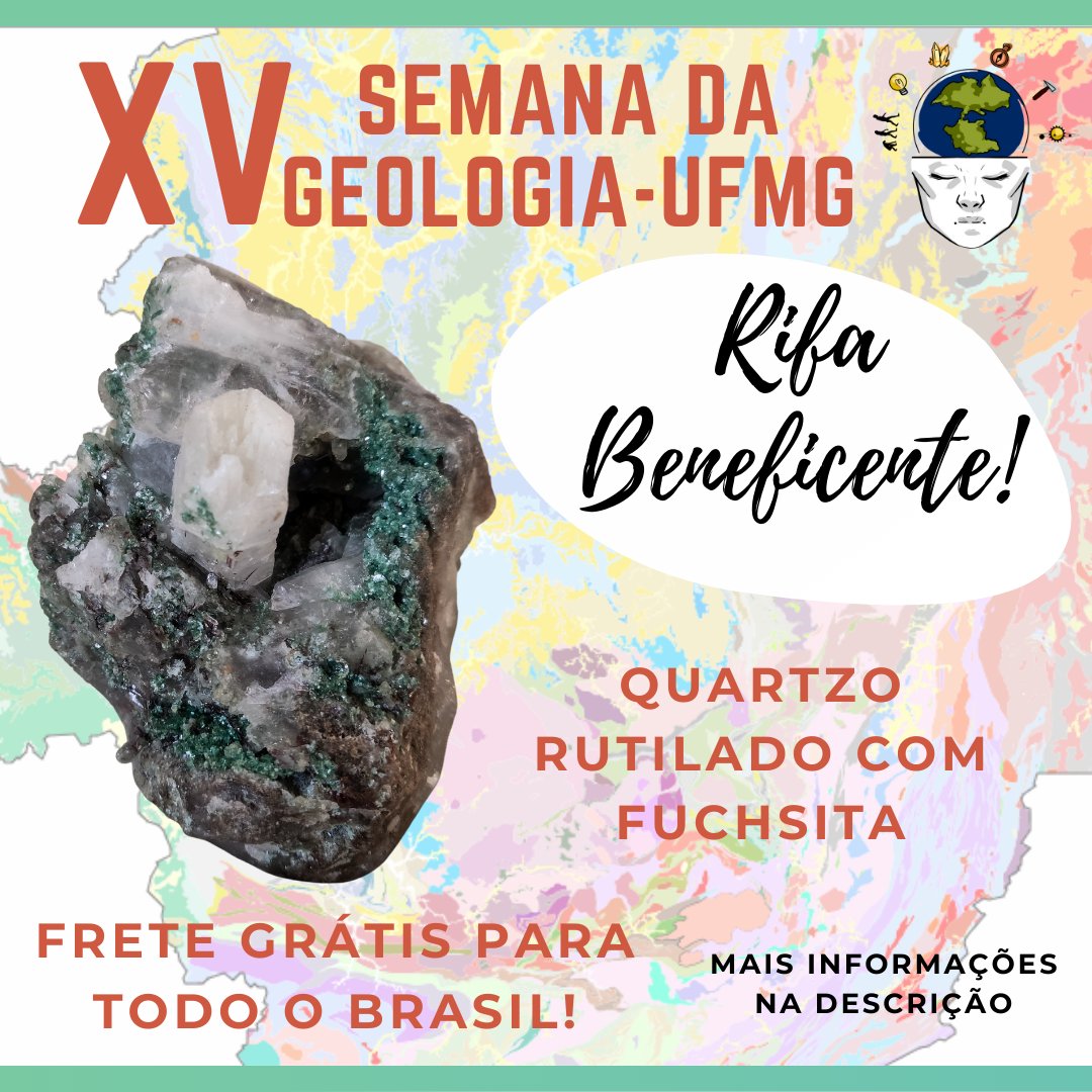 sgufmg's tweet photo. A XV Semana da Geologia está rifando um "Quartzo Rutilado com Fuchsita" por 2,00 reais cada número!
 
Todo o dinheiro arrecadado será revertido para organizações que visam combater à COVID-19 e fornecem assistência à população afetada pela pandemia. (1/4)

#geologia #mineral https://t.co/CH7hTENKMi