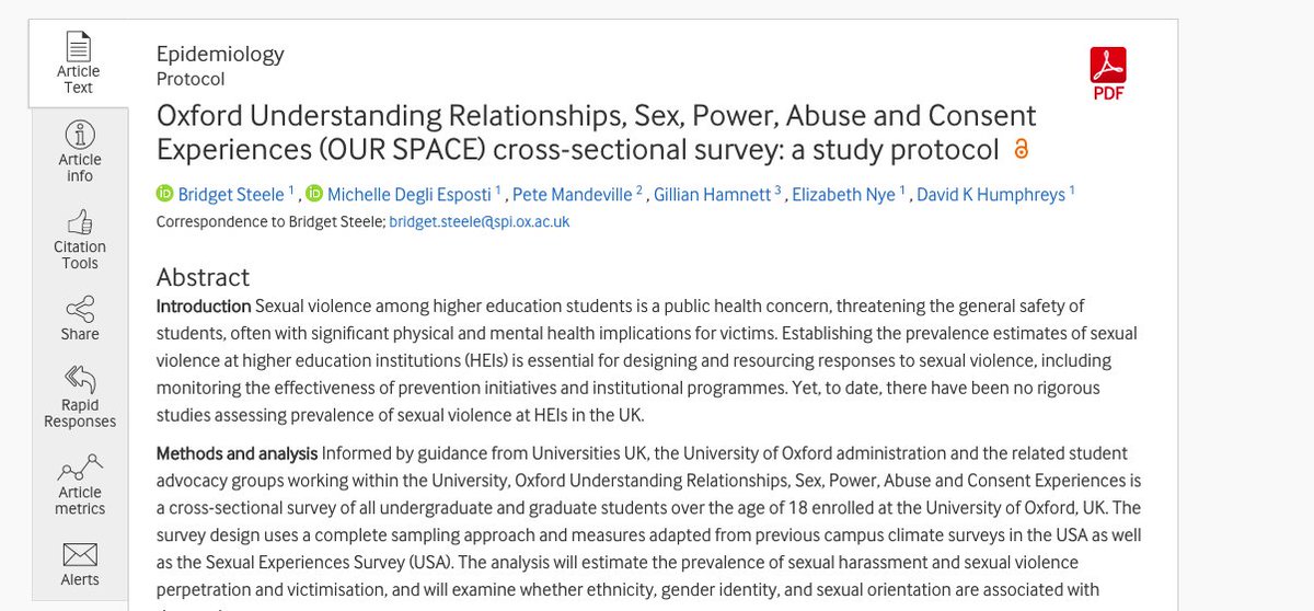 New in <a href="/BMJ_Open/">BMJ_Open</a>, Oxford Understanding Relationships, Sex, Power, Abuse and Consent Experiences (OUR SPACE) cross-sectional survey: a study protocol
bmjopen.bmj.com/content/11/11/…