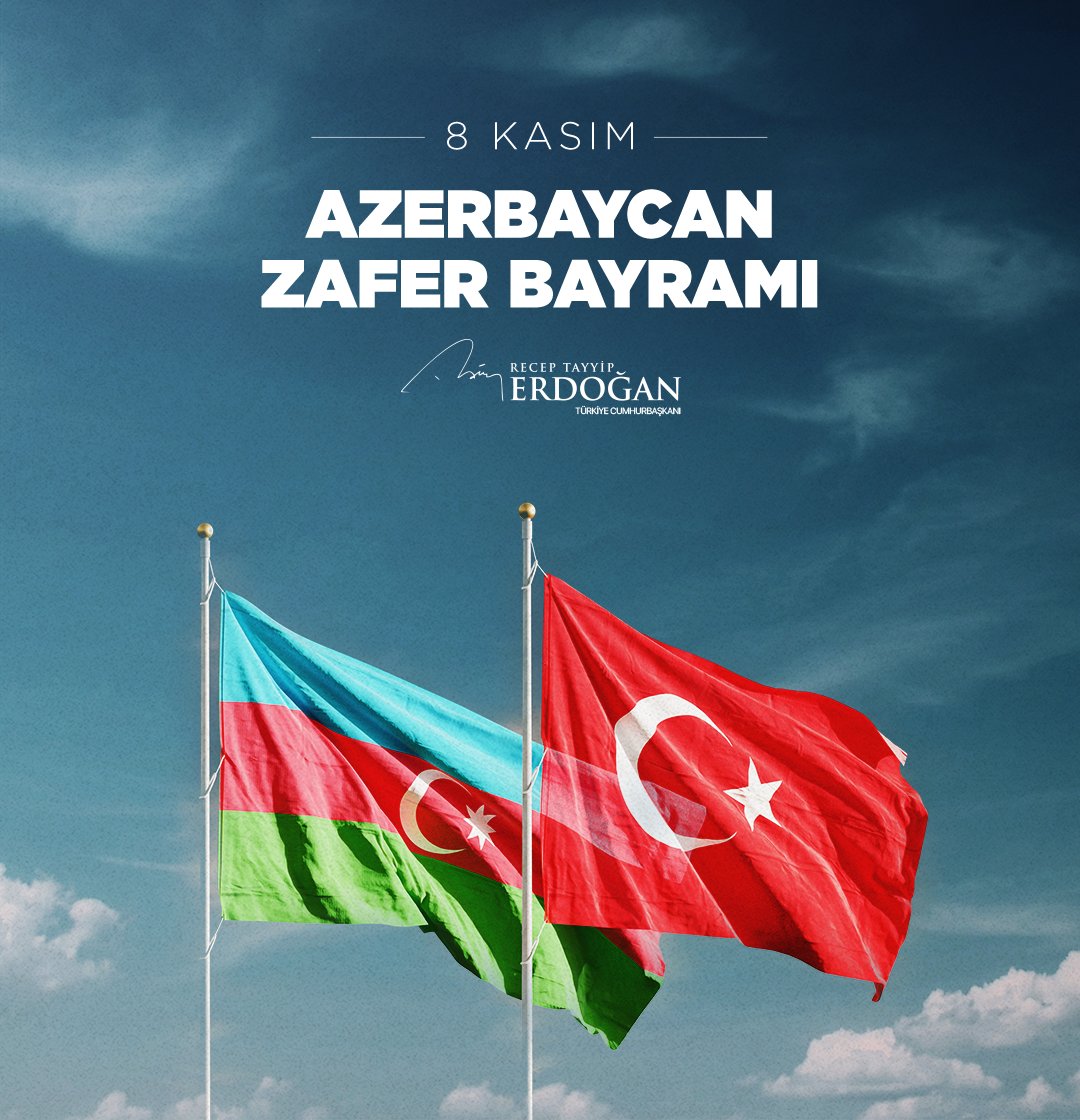 Azerbaycan’ın Zafer Bayramı’nı, Karabağ topraklarının hürriyetine kavuştuğunu müjdeleyen bu şanlı günü en içten dileklerimle tebrik ediyorum. 🇦🇿🇹🇷

Vatan için gözlerini kırpmadan mücadele eden, şehit düşen kahramanlarımıza Allah’tan rahmet diliyor, gazilerimizi şükranla anıyorum.