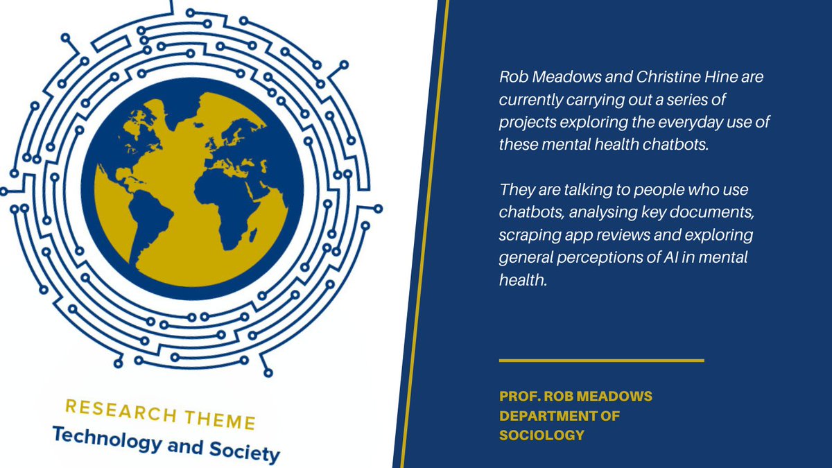 Technology and Society at Surrey (@techsocsurrey) on Twitter photo Fresh, new, ongoing research on everyday uses of #MentalHealth #Chatbots from <a href="/SurreyResearch/">Surrey Research</a> <a href="/SurreySociology/">Surrey Sociology</a>. @RobertMeadows16 writes about his work on #AI chatbots & mental health from work with Christine Hine - read more here 👉blogs.surrey.ac.uk/technology-and… Fresh, new, ongoing research on everyday uses of #MentalHealth #Chatbots from <a href="/SurreyResearch/">Surrey Research</a> <a href="/SurreySociology/">Surrey Sociology</a>. @RobertMeadows16 writes about his work on #AI chatbots & mental health from work with Christine Hine - read more here 👉blogs.surrey.ac.uk/technology-and…