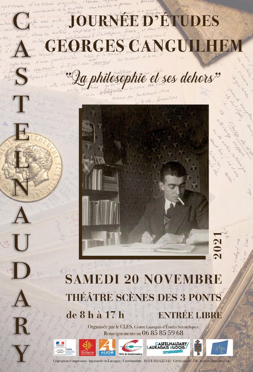 Vrin_Librairie's tweet image. Une journée d'études sur Georges Canguilhem se tiendra le samedi 20 novembre 2021 à Castelnaudary, la ville de naissance du philosophe, au théâtre des 3 ponts, sur le thème "La philosophie et ses dehors".

castelnaudary-tourisme.com/agenda/journee…