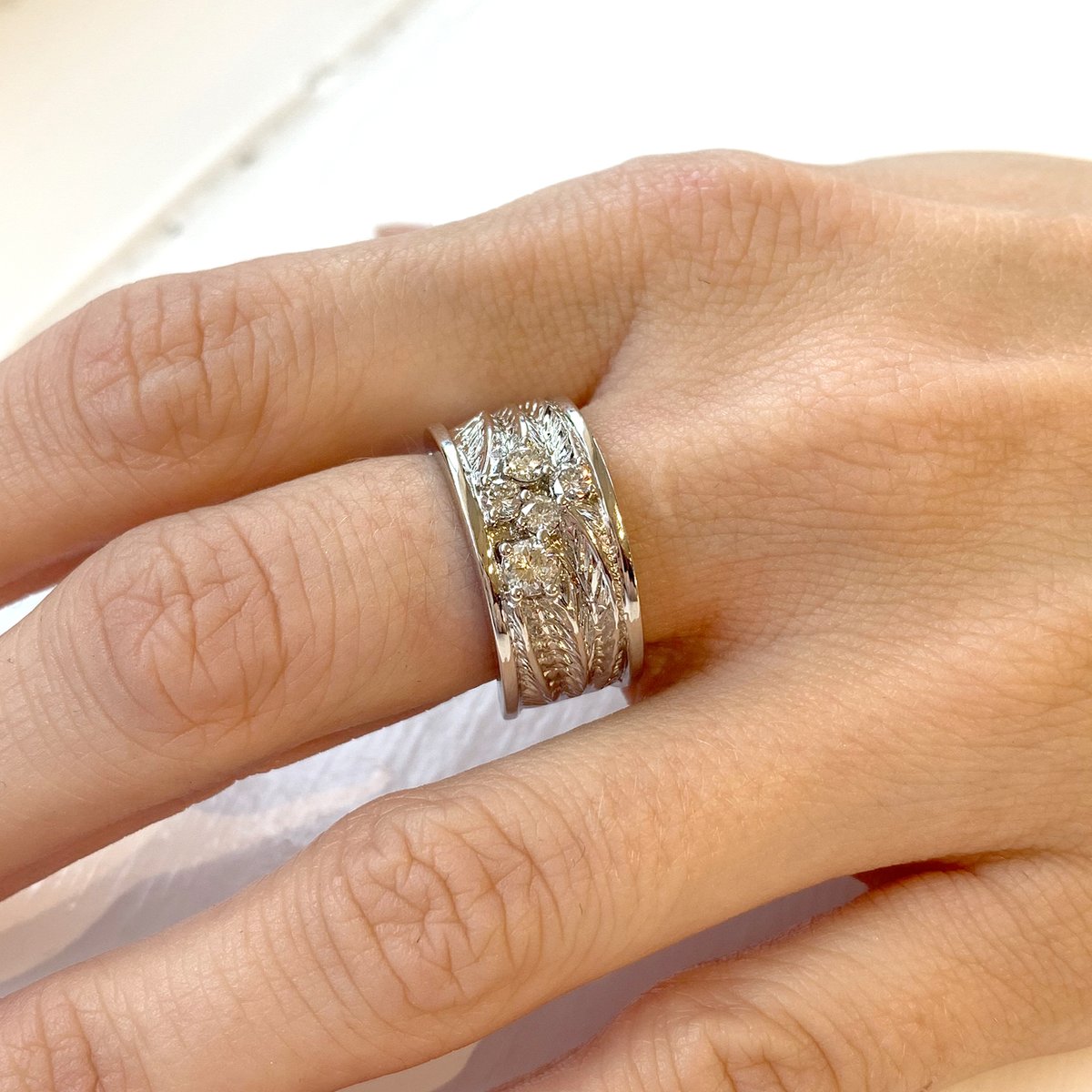 DanasGoldsmith's tweet photo. We combined our client's wedding ring, engagement ring, anniversary band and special stones from her grandmother in this nature-inspired design to celebrate her 20th Anniversary. Let us tell YOUR story.

#designsatdanas #customdesign #customjewellery #canadianmade https://t.co/klLFI0iBKg