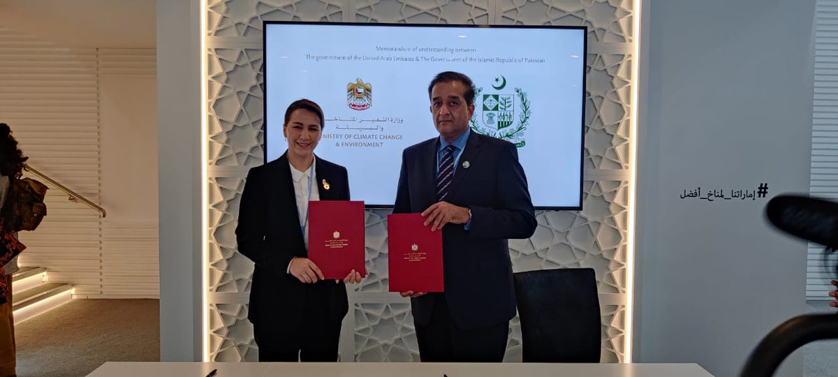 The UAE & Pakistan signed a memorandum of understanding (MoU) to enhance cooperation in the fields of #ClimateChange mitigation and adaptation & environmental protection in line with the national legislations of the two countries.