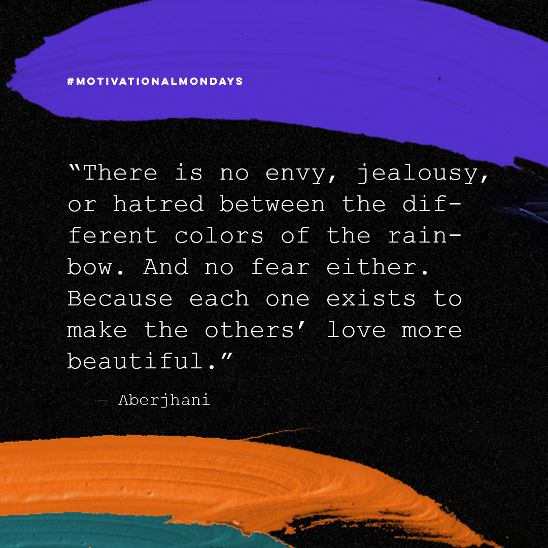 Acceptance of what is, of every colour, of the terrible pains and the highest loves. What is: is, and to look at life this way brings me great peace. 
I'm kind of obsessed with rainbows so I love this x10000 
.
#aberjhani #rainbowlove #peacewithin #motivationmonday #roygbiv