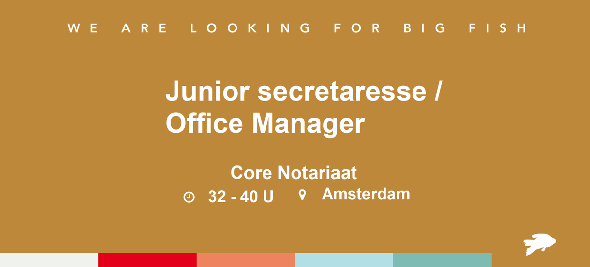 ProAssistanceNL's tweet image. Junior secretaresse / Office Manager | Core Notariaat | 32 - 40 uur | Amsterdam | bit.ly/301siU1

Voor dit dynamisch, groeiend en modern niche notariskantoor zoeken wij een junior secretaresse die ook een deel van de officemanagement taken op zich kan nemen.
 #amsterdam