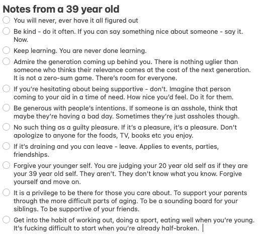 NasriAtallah's tweet photo. Pensive about my upcoming birthday. So I've been giving myself life advice in the Notes app. Here it is if you fancy playing along. https://t.co/ICeVlV4HEC