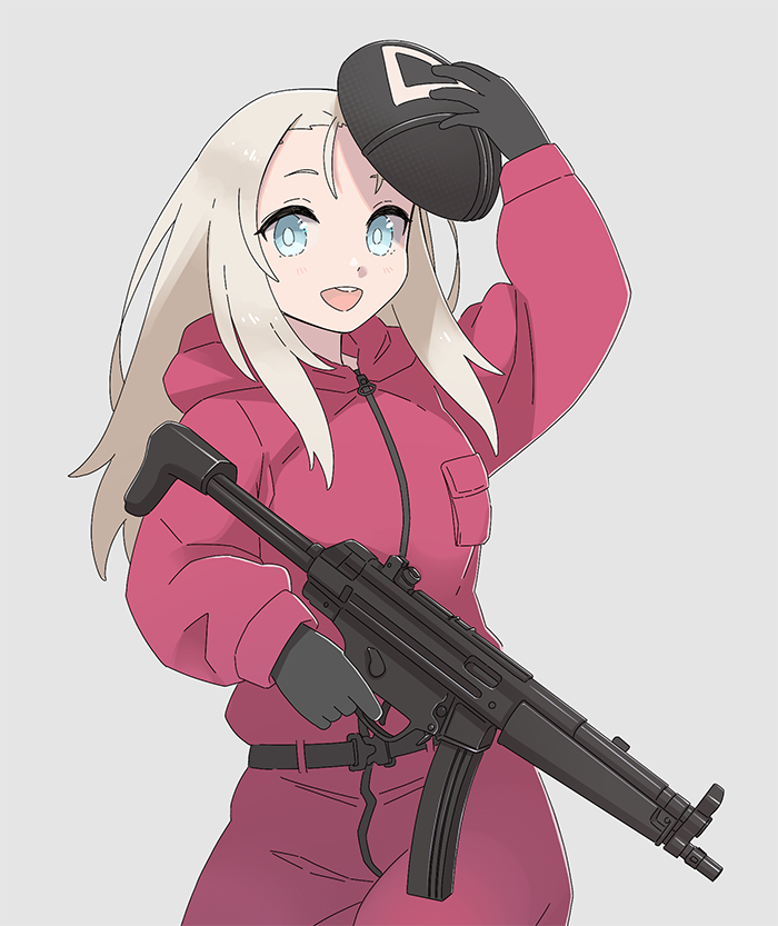 1girl solo weapon gun gloves holding mask  illustration images