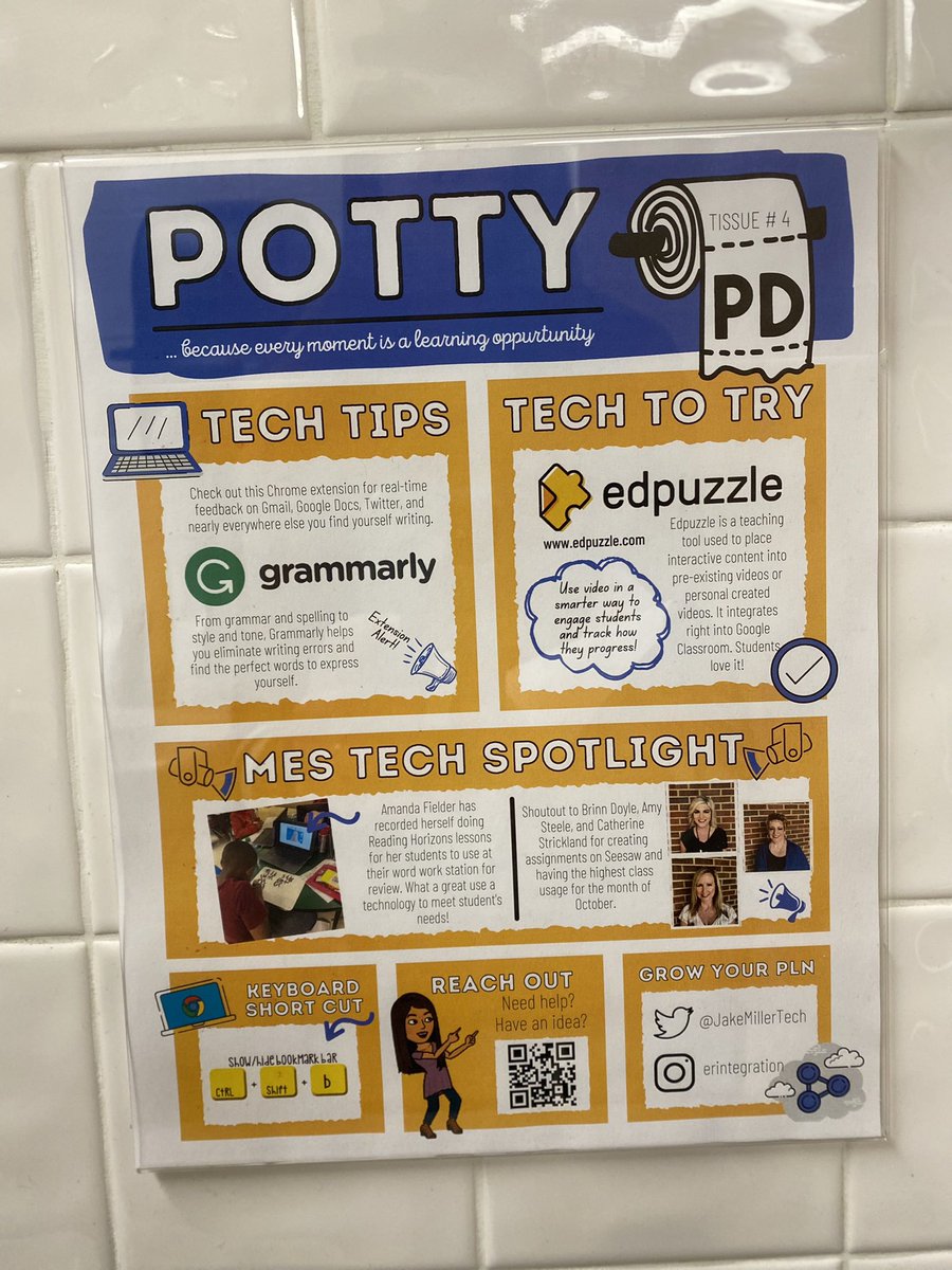 A new “Tissue” of #PottyPD hit stalls this morning @MunfordElem. Featuring @Grammarly, @edpuzzle, @JakeMillerTech, @Erintegration, and some of the amazing teachers at MES: @afielder76, @BrinnDoyle, @MsStricklands3 and Mrs. Steele. @TCBOE