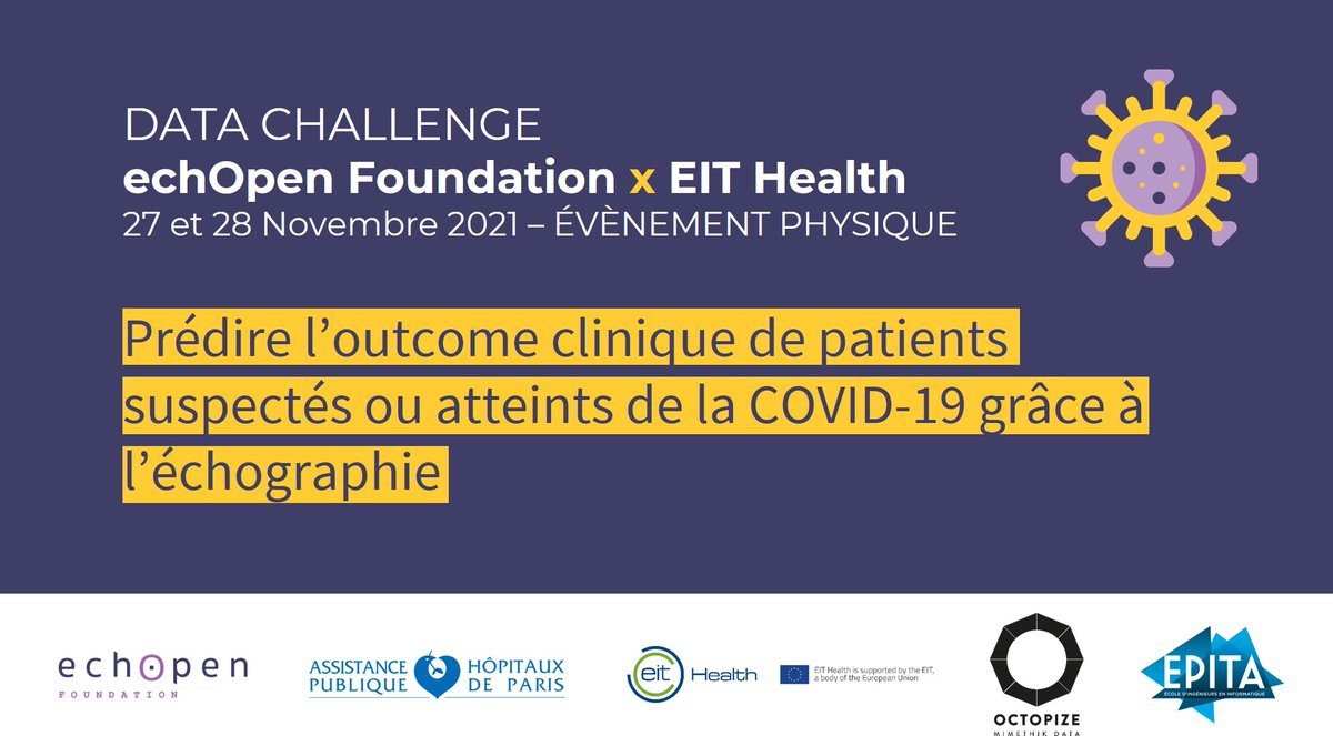 Retrouvez-nous lors du DATA CHALLENGE echOpen Foundation x EIT Health 🚀
Samedi 27 et Dimanche 28 Novembre 2021 - en présentiel à <a href="/EPITA/">EPITA</a>
Plus que quelques jours pour s'inscrire avant le 13 Novembre 2021 : forms.gle/KmVnfdAppk8jjo…
#datachallenge #healthcare #iA