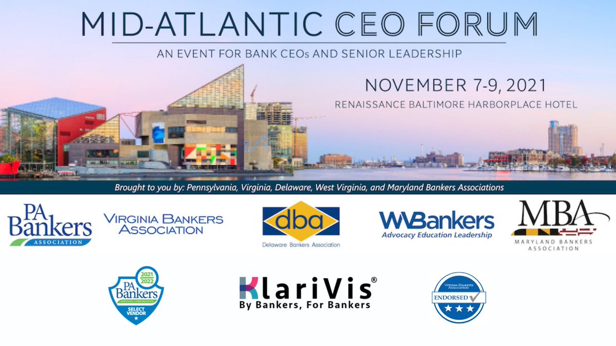 Join <a href="/KimberlyBSnyder/">Kim Snyder</a>  Founder &amp; CEO of KlariVis, and <a href="/spoynot/">Steven Poynot</a>, EVP and CIO @howardbank  today at 11:40 am at the Mid Atlantic CEO Forum as they present strategies on how to transform data into a powerful tool that can be utilized across the entire organization to drive revenue.