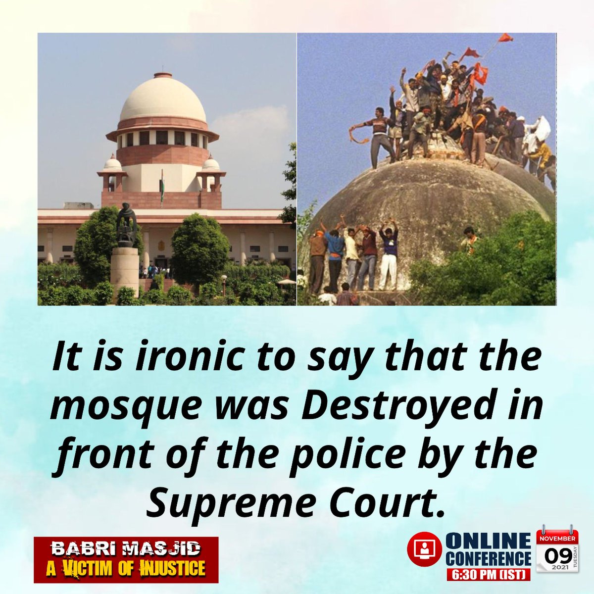 Noorulla17's tweet photo. They may have succeeded in destroying Babri. But till the injustice is corrected, Babri will be in our minds #Babrimasjidvictimofinjustice https://t.co/BqpqF7fHX1