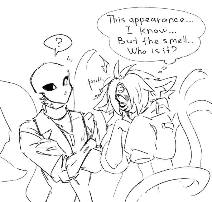 @_yoha_11 AAAHHH !!! I am so glad that you liked this baby she is so cute AB!😻💖💖💖💕
It turns out that "father" and "daughter" have met! However... She doesn't know his scent yet. She needs to sniff him to recognize her "father".😌🐱🐙⁉️🐙

(Sorry for the ugly doodle...💦) 