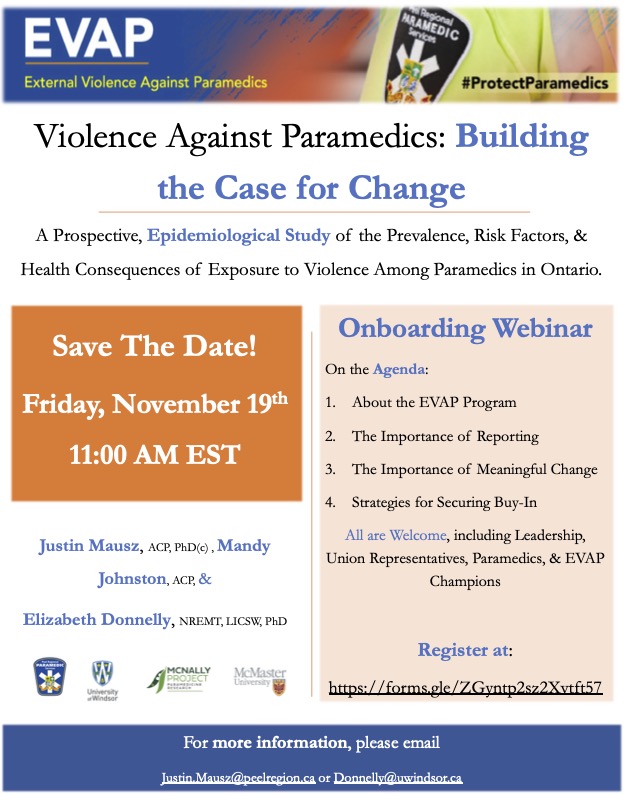 Today we welcomed almost a dozen #Paramedic services in Ontario into our collaborative violence against paramedics project. Together we are building the case for change.

Onboarding &amp; Info webinar for Nov 19th at 11:00AM EST. All are welcome. 

Register: forms.gle/YTmhSowTEZfBHc…