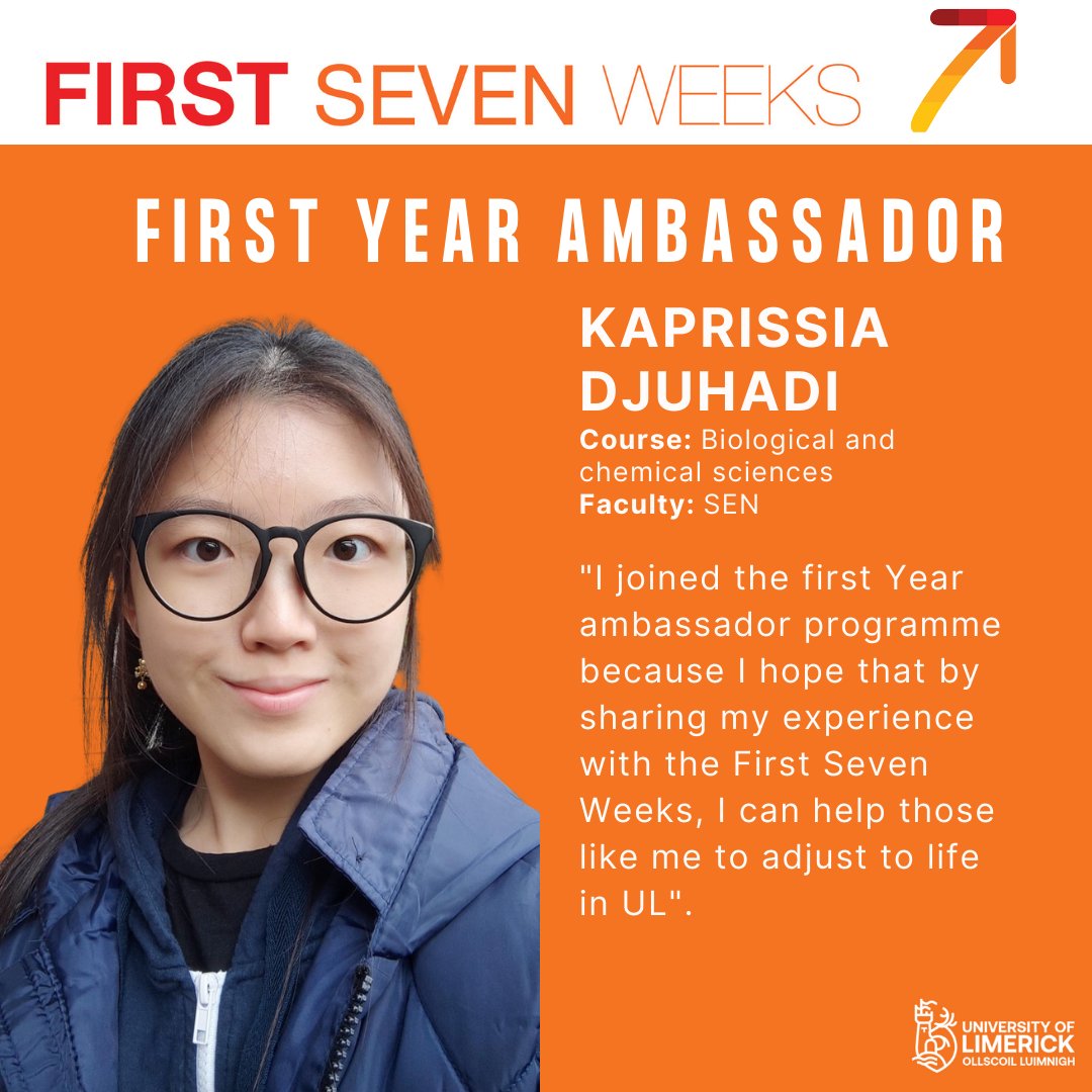 ULF7W's tweet photo. Introducing Kaprissia Djuhadi, one of several first year ambassadors to be introduced this week.
#first7weeks #firstyearstudents #academicsupport #academiclife #UL #universitylife #stem #wistem #SEN #biology #chemistry https://t.co/9WK4Oc7xpJ