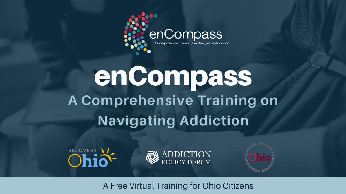 It's not too late to register for tomorrow's Statewide enCompass Training!
This free, 8-hour, virtual training is open to all adults who want to learn more about navigating addiction and have the skills to respond. Register now! bit.ly/3p40YOQ
<a href="/AddictionPolicy/">Addiction Policy Forum</a> @OhioMHAS