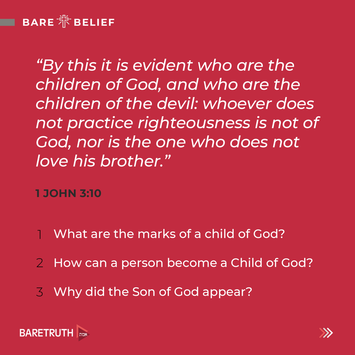 baretruth_org's tweet photo. Definitive Marks of a Child of the Divine

An Exposition of 1 John 3:10

#BareTruth #BareBelief #1John3 #1John #1John310 #ChildredOfGod #SeedOfGod #Sonship #SeekRighteousness  #Holiness #CommunionWithGod #TrueDisciple #BibleExposition #BibleTruth #BiblicalTheology #IndianChurch https://t.co/cV3mBRHhRt