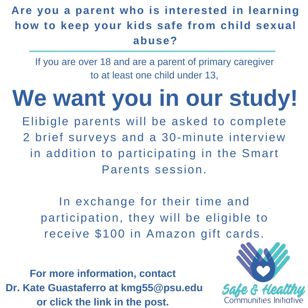 SafeHealthyPA's tweet photo. Still time to participate in our new research! Primary caregivers of a kiddo under 13, we want you in our study! To get more information: https://t.co/I27tEdC5DY

@safe_york @SafeSomerset @chescoda @YMCAOCC @YorkCountyYMCA @UnitedWayofYork @CC_UnitedWay https://t.co/y9jIpzW5V4