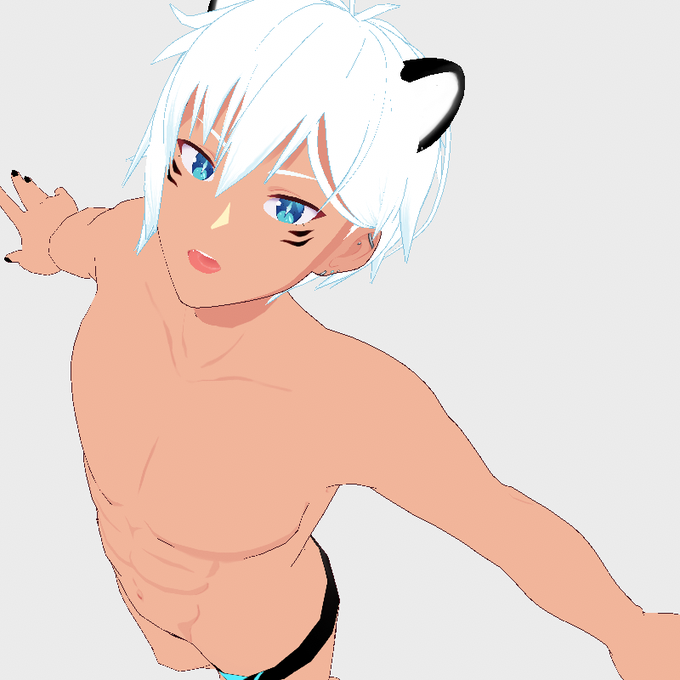 レオくん尻尾以外できた!身体のテクスチャを描き直して、ついでに競パンを作った。 