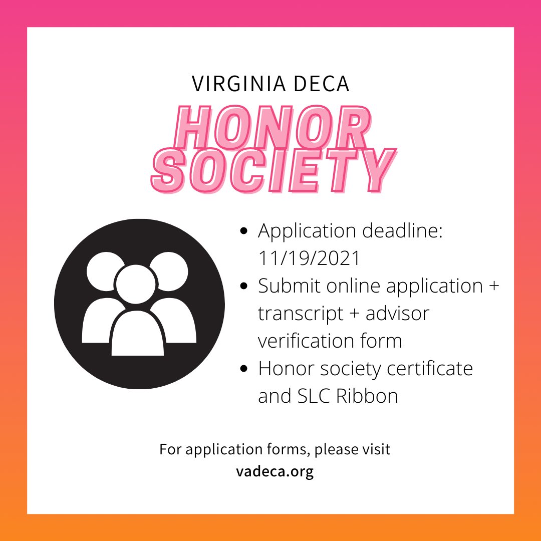 Here is some information about the Honor Society! Be sure to complete the application (on our website) and other required materials by November 19! #VADECAFiredUp 🔥