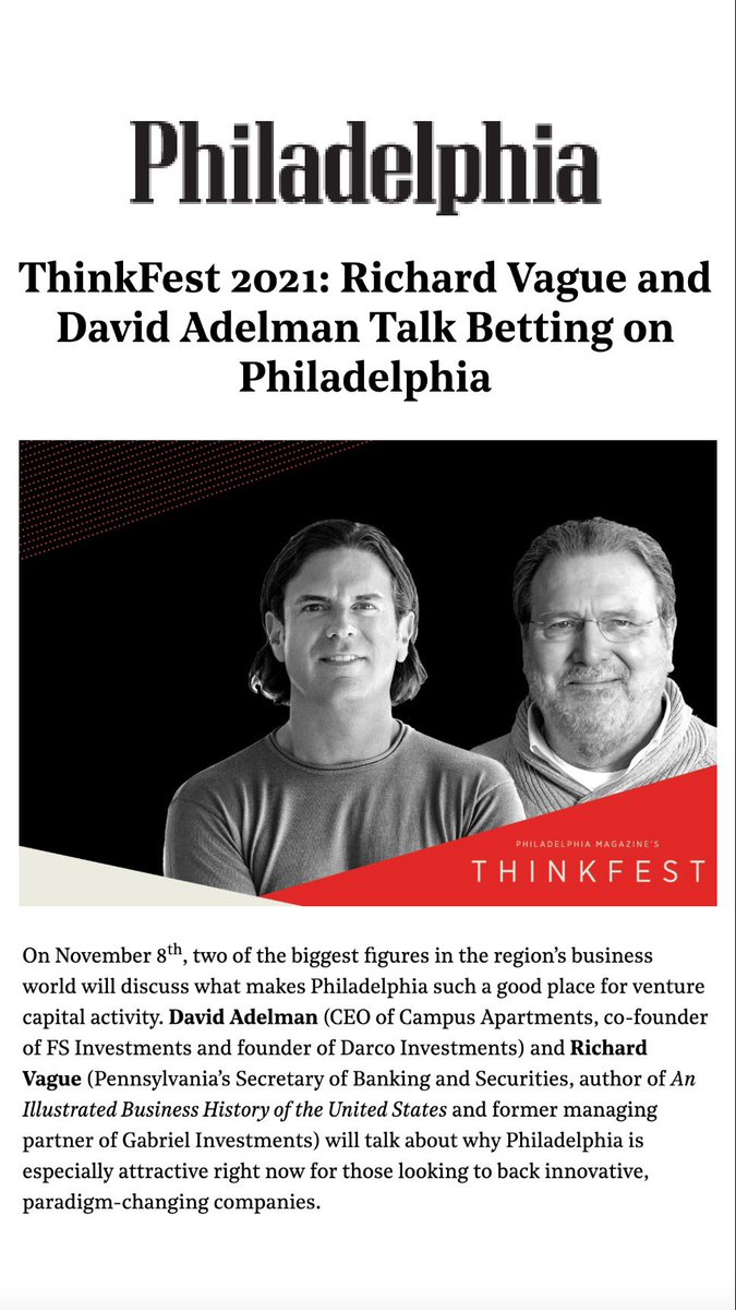 Join <a href="/david_adelman/">David  Adelman</a> today at <a href="/phillymag/">Philly Mag</a> ThinkFest 2021 talking about why Philadelphia is an attractive spot for innovative, paradigm-changing companies.

 phillymag.com/news/2021/11/0…