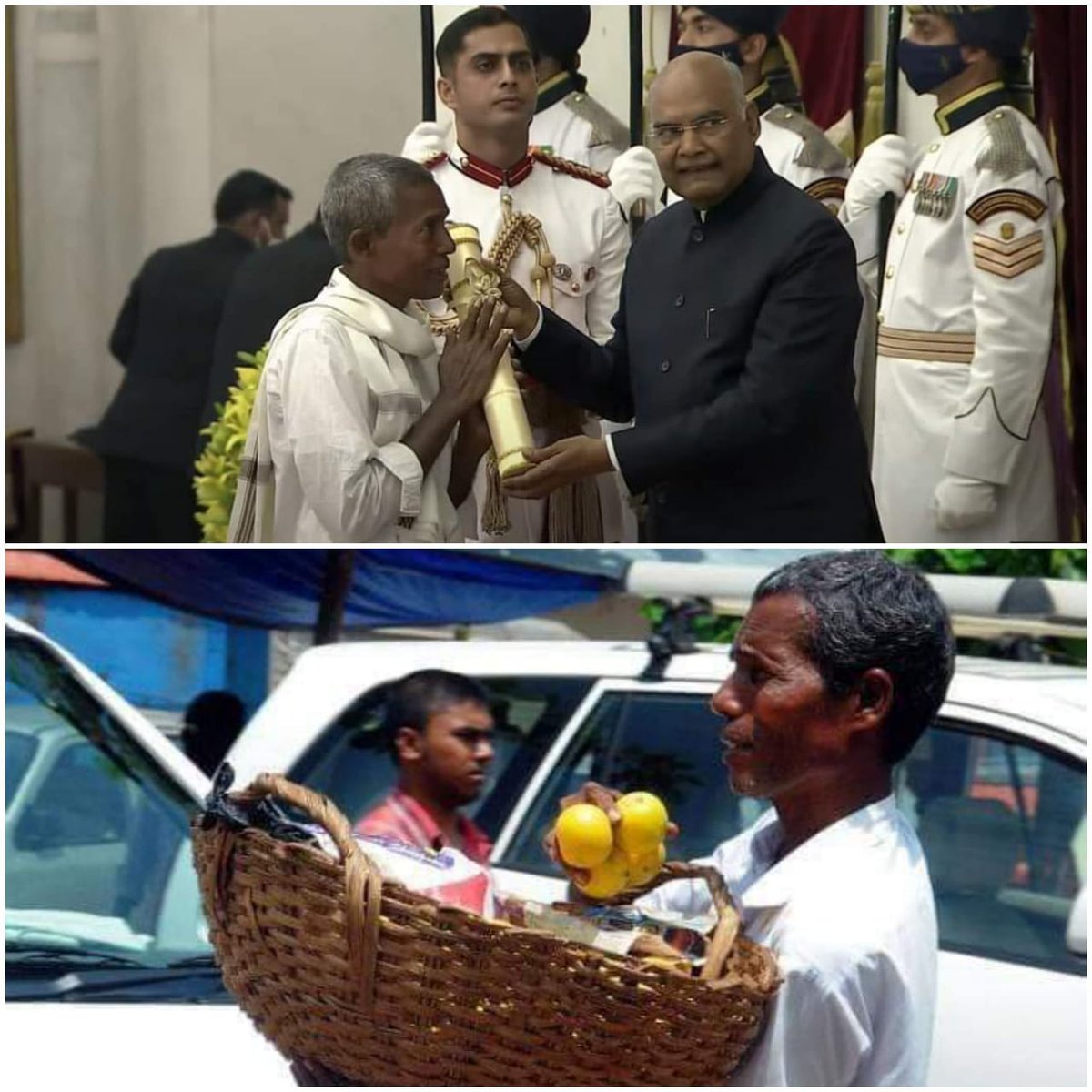 PurneaOfficial's tweet photo. Harekala Hajabba Ji, a fruit-vendor from Karnataka's Mangaluru, who built a school in his village from his earnings, was conferred with the Padma Shri award today. https://t.co/0BhiaqjUyt