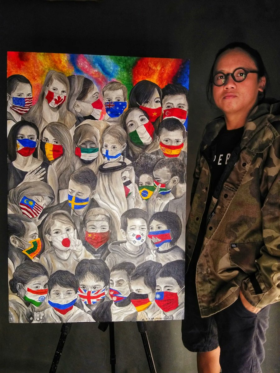 Guillaume_HB's tweet photo. @conspjustice Faux, il s'agit d'un tableau qui date de... février 2020 (artiste CJ Trinidad), le voici sur sa page FB : https://t.co/Ea9j7V3hO5

Et en photo à côté de son tableau intitulé #Maskcommunication

source : snopes
https://t.co/HuGVX3ACgQ https://t.co/gHf8tln98G