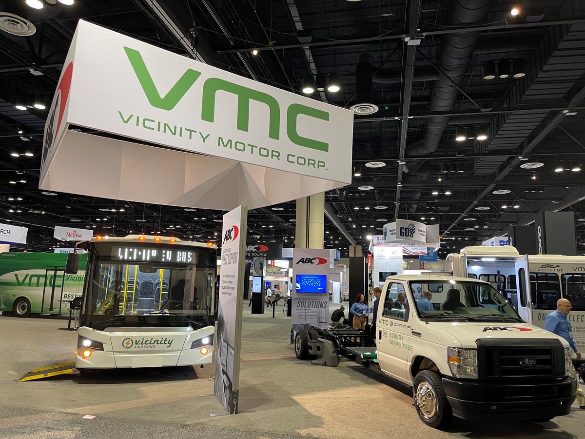 VicinityMotor's tweet photo. Check out our Vicinity Motor electric vehicles featured at the APTA's TRANSform Conference &amp; EXPO, a top U.S. transit industry event in Orlando.

$VEV #Transportation #BusManufacturing #EV
Full details: https://t.co/49TPxeH8ie https://t.co/keWUK1DAgp
