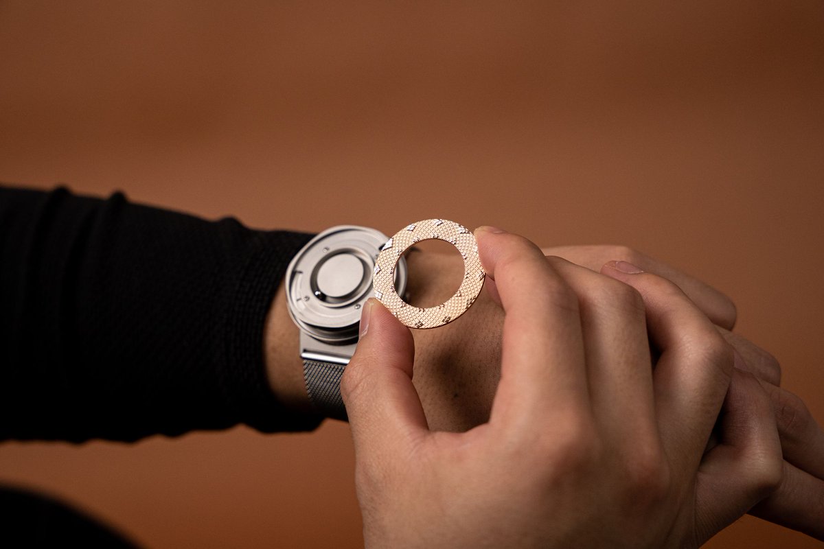 Kickstarter's tweet photo. .@eone is back, with an inclusively designed magnetic watch that would give wearers the option to tell time by using their sense of touch or sight: https://t.co/Gh5vtszCzp https://t.co/sn1W8IUEYf