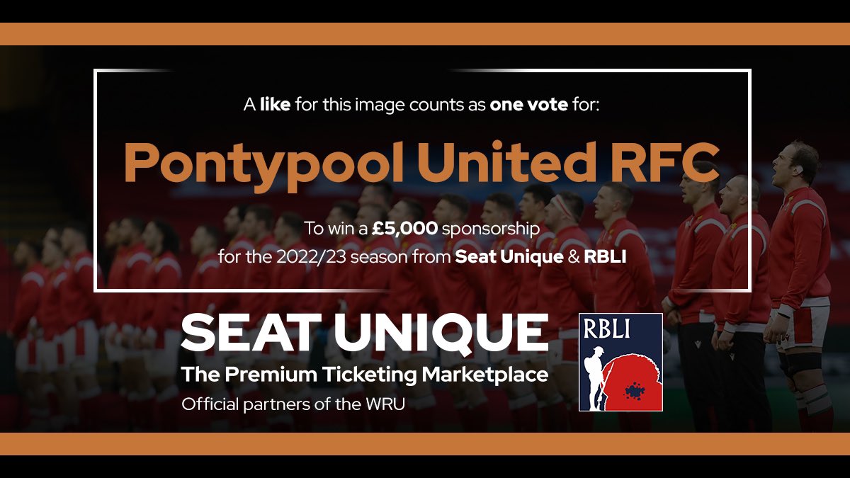PontypoolUnite's tweet photo. The club has been registered for the Seat Unique RBLI £5,000 sponsorship competition! every like/Share counts as one vote, if we win we get £5k for the club. We need to like and share the to get as many people to do the same. Please like &amp; share across our social media platforms https://t.co/kDwXa05n1E