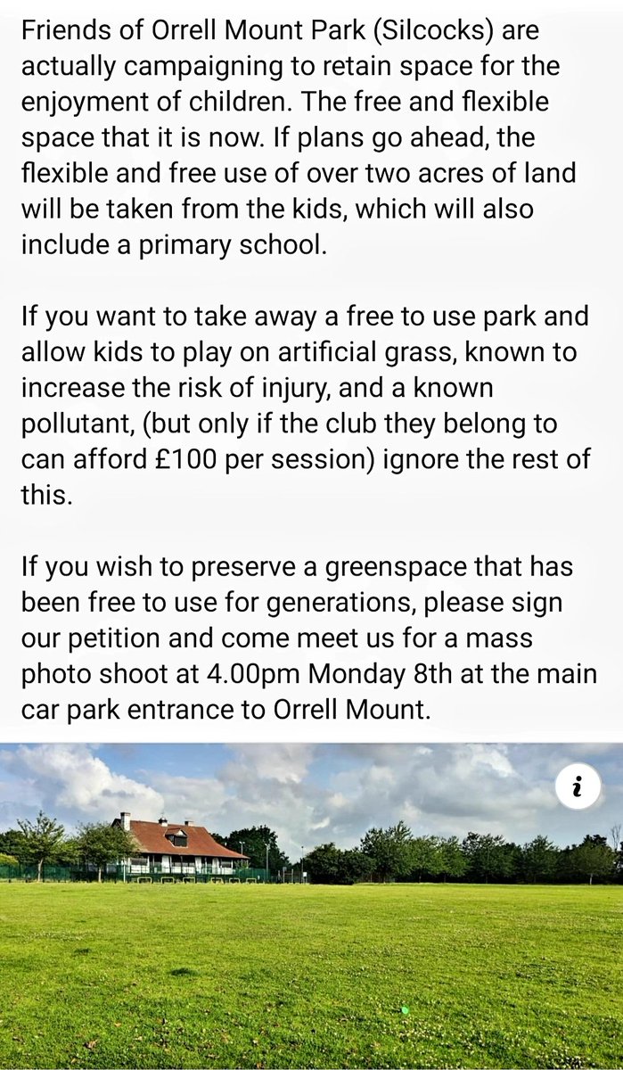 powerandrea's tweet photo. Peaceful protest today 4pm.
Campaign to
#SaveOrrellMountPark
#SaveSilcocks https://t.co/ZSGslii0A3